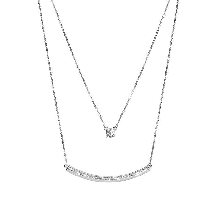 Silvertone Layered Bar Necklace With Swarovski Crystals