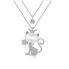 Silvertone Layered Crystal Cat Necklace - White