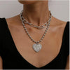 Silvertone Layered Girl Heart Necklace - White