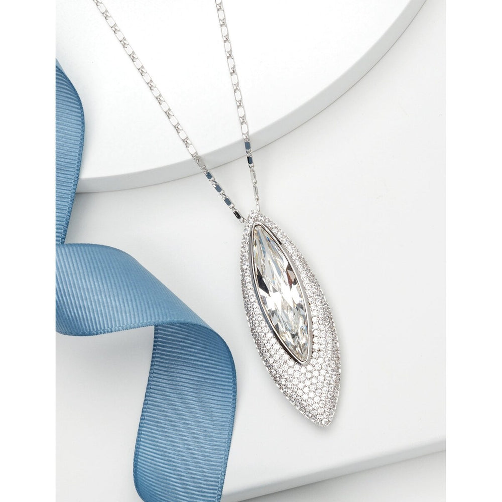 Silvertone Marquis And Pave Set Swarovski Pendant - White