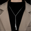 Silvertone Minimalist Drop Triangle Bolo Style Necklace - White