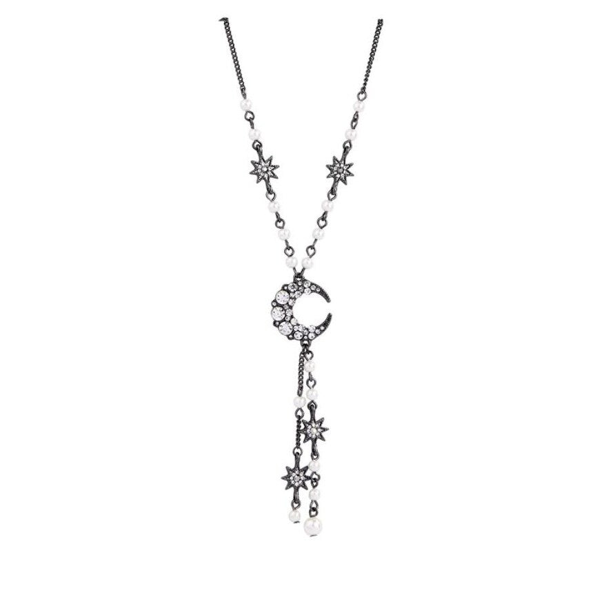 Silvertone Moon Star Necklace - White