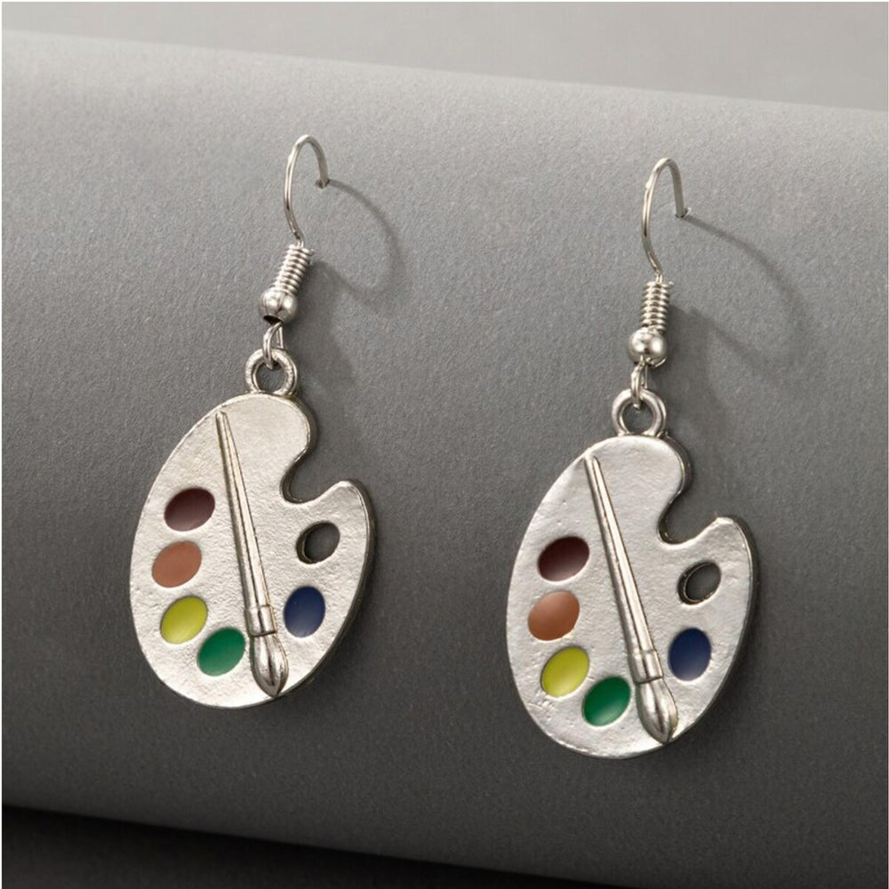 Silvertone Multi Colored Painters Palette Drop Earrings