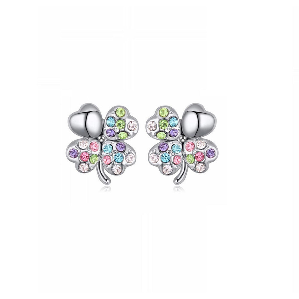 Silvertone Multi Colored Swarovski Crystal Clover Stud Earrings