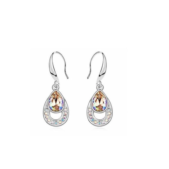 Silvertone Multi-coloured Swarovski Crystals Drop Earrings