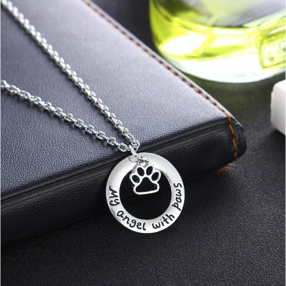 Silvertone My Angel With Paws Pendant Necklace - White