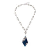 Silvertone Navy Art Deco Pendant Necklace - White