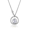 Silvertone Open Circle Pendant Necklace with Swarovski Crystals - White