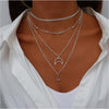 Silvertone Open Crescent Moon Dainty Crystal Layered Necklace - White