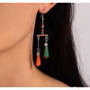 Silvertone Orange & Green Beaded Dangle Drop Earrings