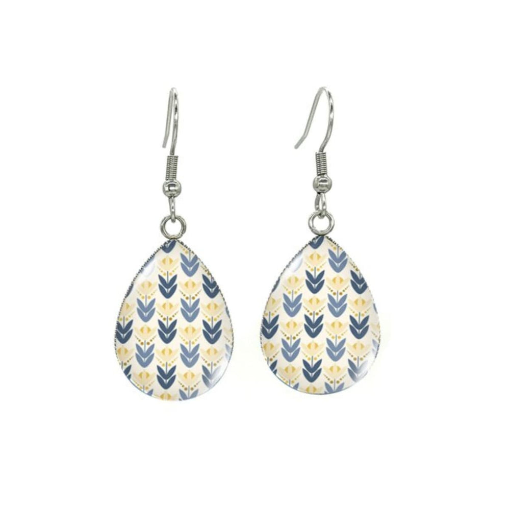 Silvertone Patterned Teardrop Drop Earrings