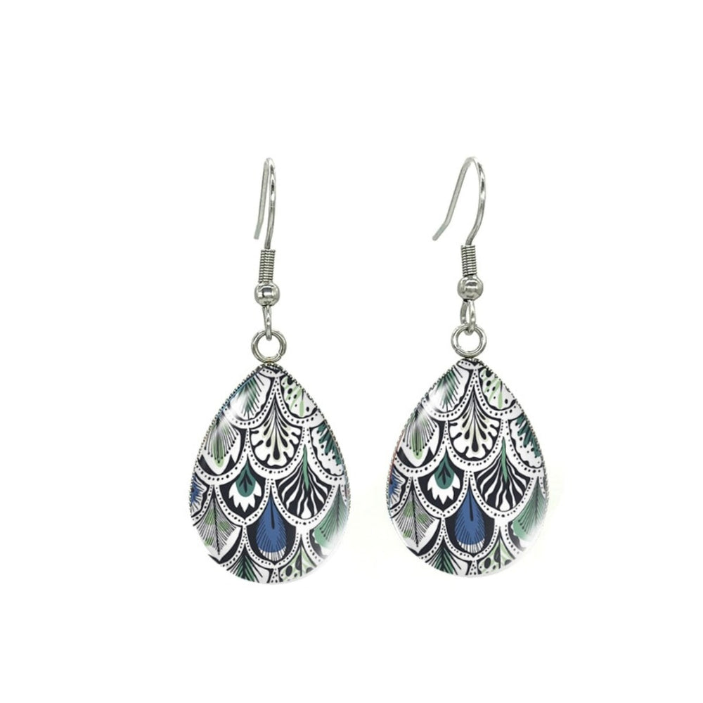 Silvertone Patterned Teardrop Drop Earrings