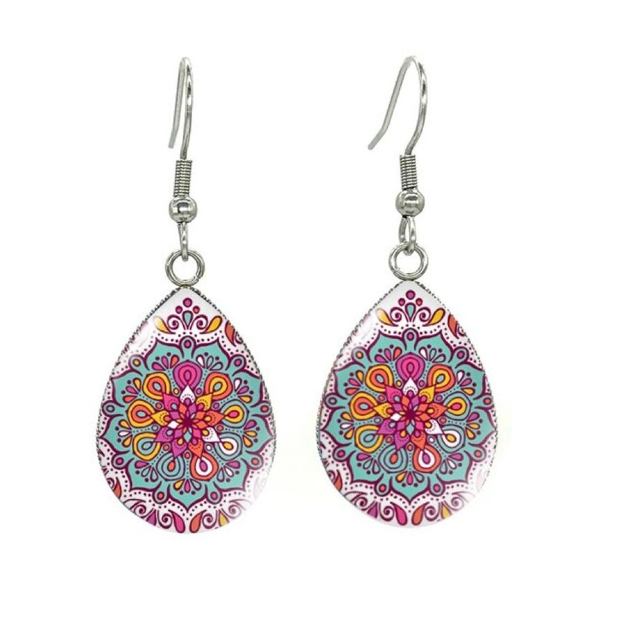 Silvertone Patterned Teardrop Drop Earrings