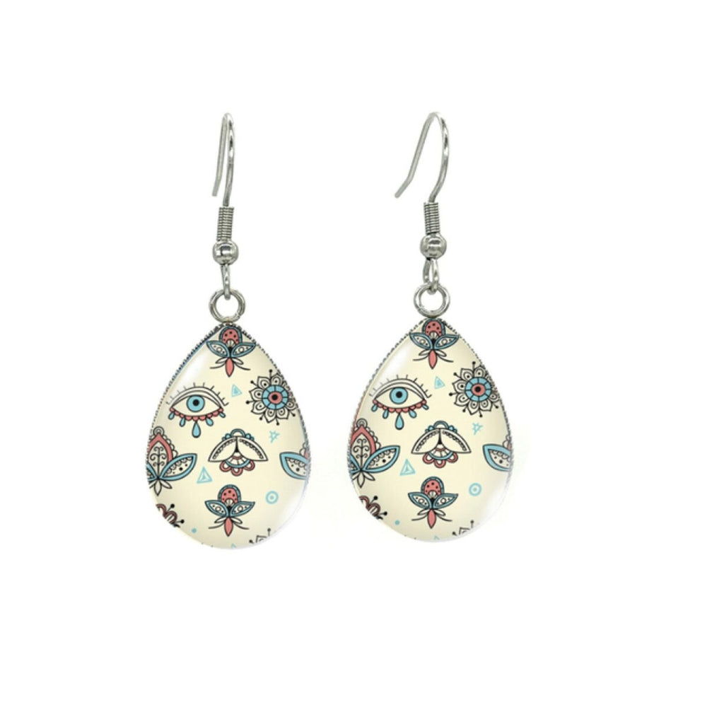 Silvertone Patterned Teardrop Drop Earrings