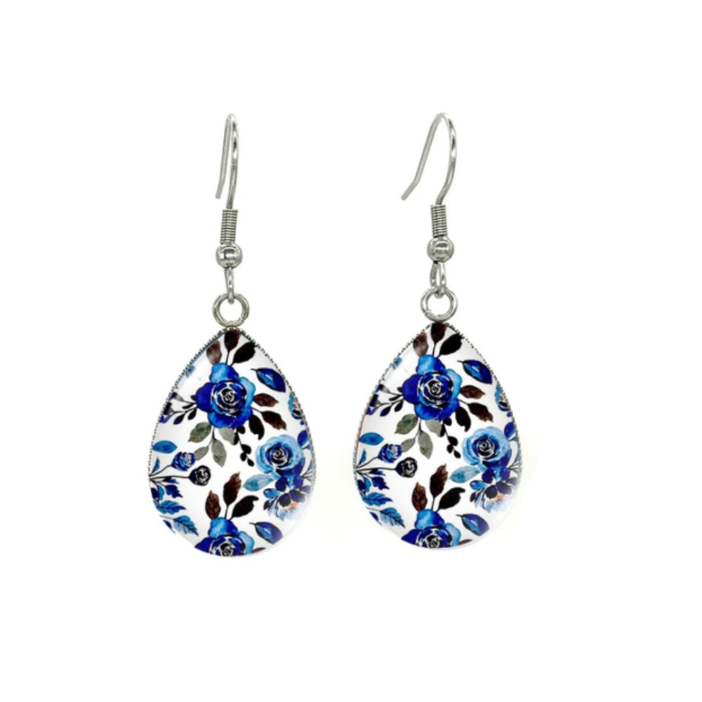 Silvertone Patterned Teardrop Drop Earrings