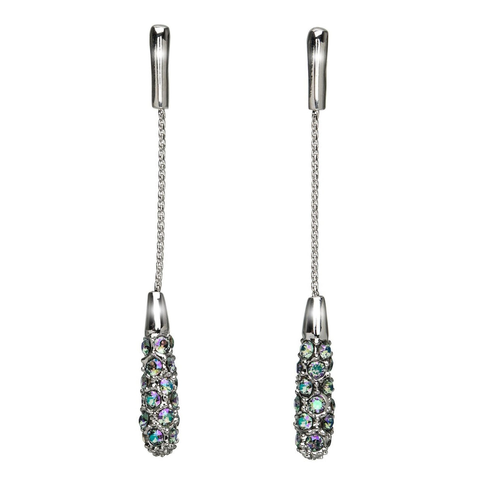 Silvertone Pave Crystal Drop Chain Earrings