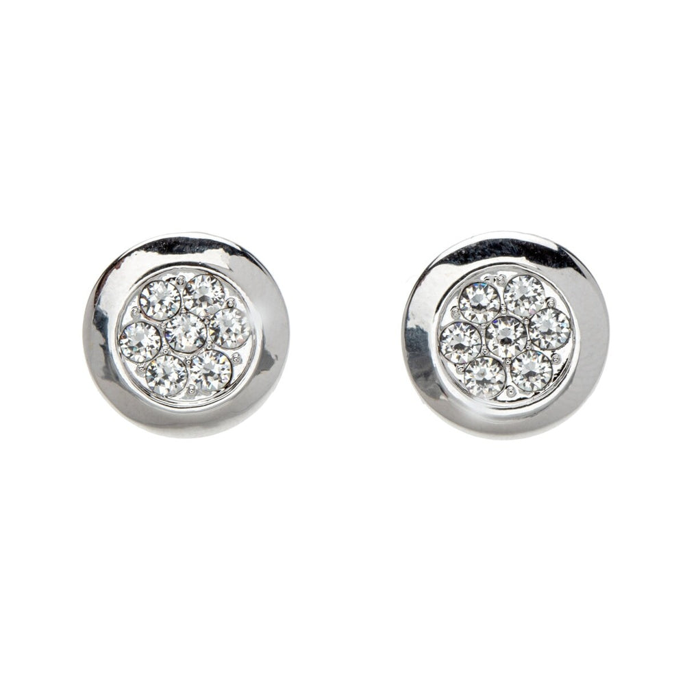 Silvertone Pave Stud Earrings With Swarovski Crystals (81519-1)