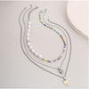 Silvertone Pearl Multi Colored Beaded Layered Necklace - White