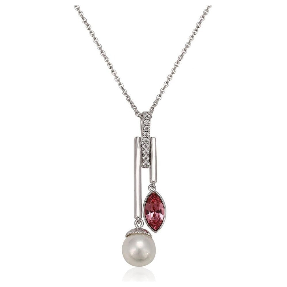 Silvertone Pearl & Amethyst Swarovski Crystal Marquis Pendant Necklace - White