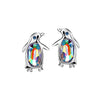 Silvertone Penguin Stud Earrings With Swarovski Crystals