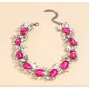 Silvertone Pink Crystal Floral & Leaf Choker Necklace - White