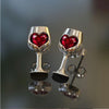 Silvertone Red Wine Glass Stud Earrings