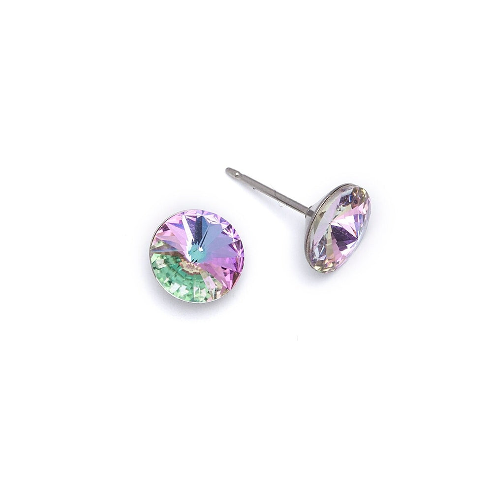 Silvertone Round Stud Earrings with Swarovski Crystal