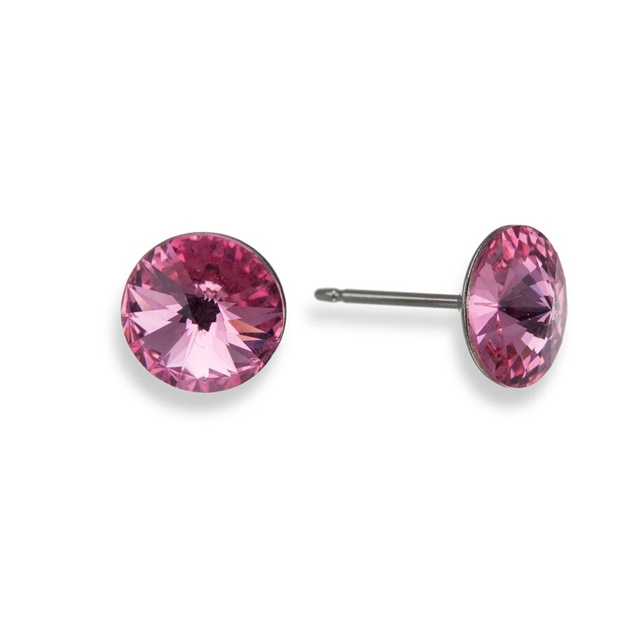 Silvertone Round Stud Earrings with Swarovski Crystal