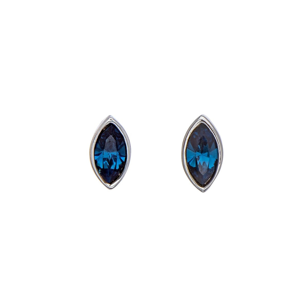 Silvertone Sapphire Blue Swarovski Crystals Marquis Stud Earrings