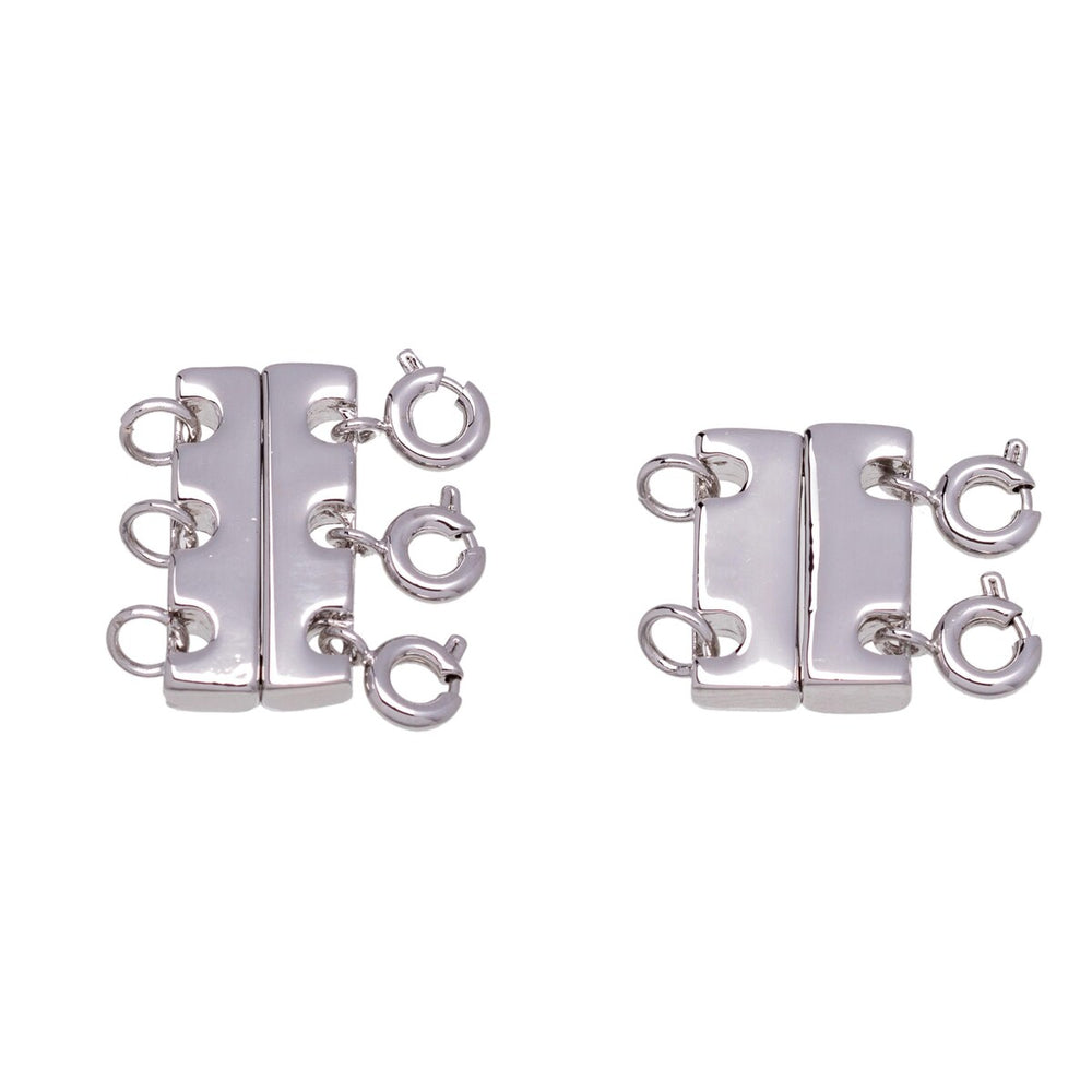 Silvertone Set Of 2 Necklace Spacer Clasps - Triple Double Clasps - White