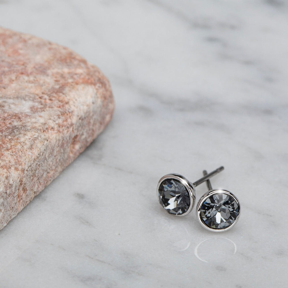 Silvertone Silvernight Round Stud Earrings With Swarovski Crystals - Silvertone Silvernight