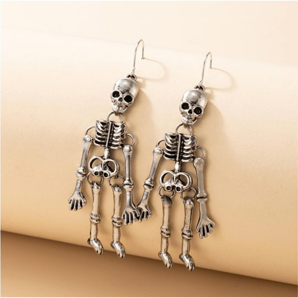 Silvertone Skeleton Drop Earrings