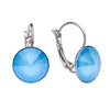 Silvertone Sky Blue Swarovski Crystal Leverback Earrings