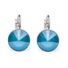 Silvertone Sky Blue Swarovski Crystal Leverback Earrings