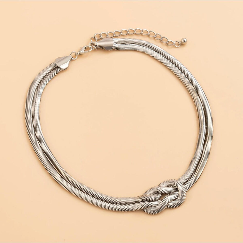 Silvertone Slip-knot Herringbone Chain Necklace - White