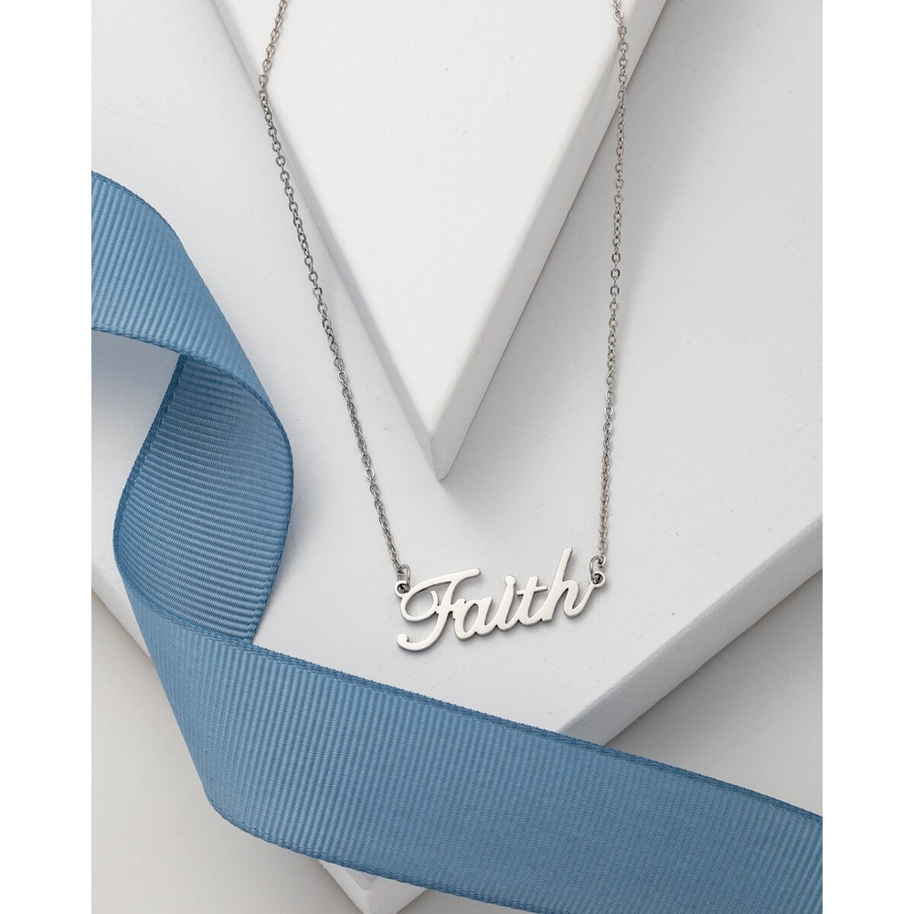 Silvertone Stainless Steel Faith Pendant Necklace - White