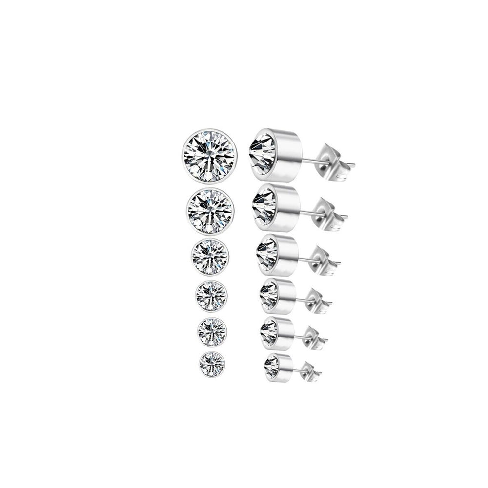 Silvertone Stainless Steel Graduated Stud set in Clear