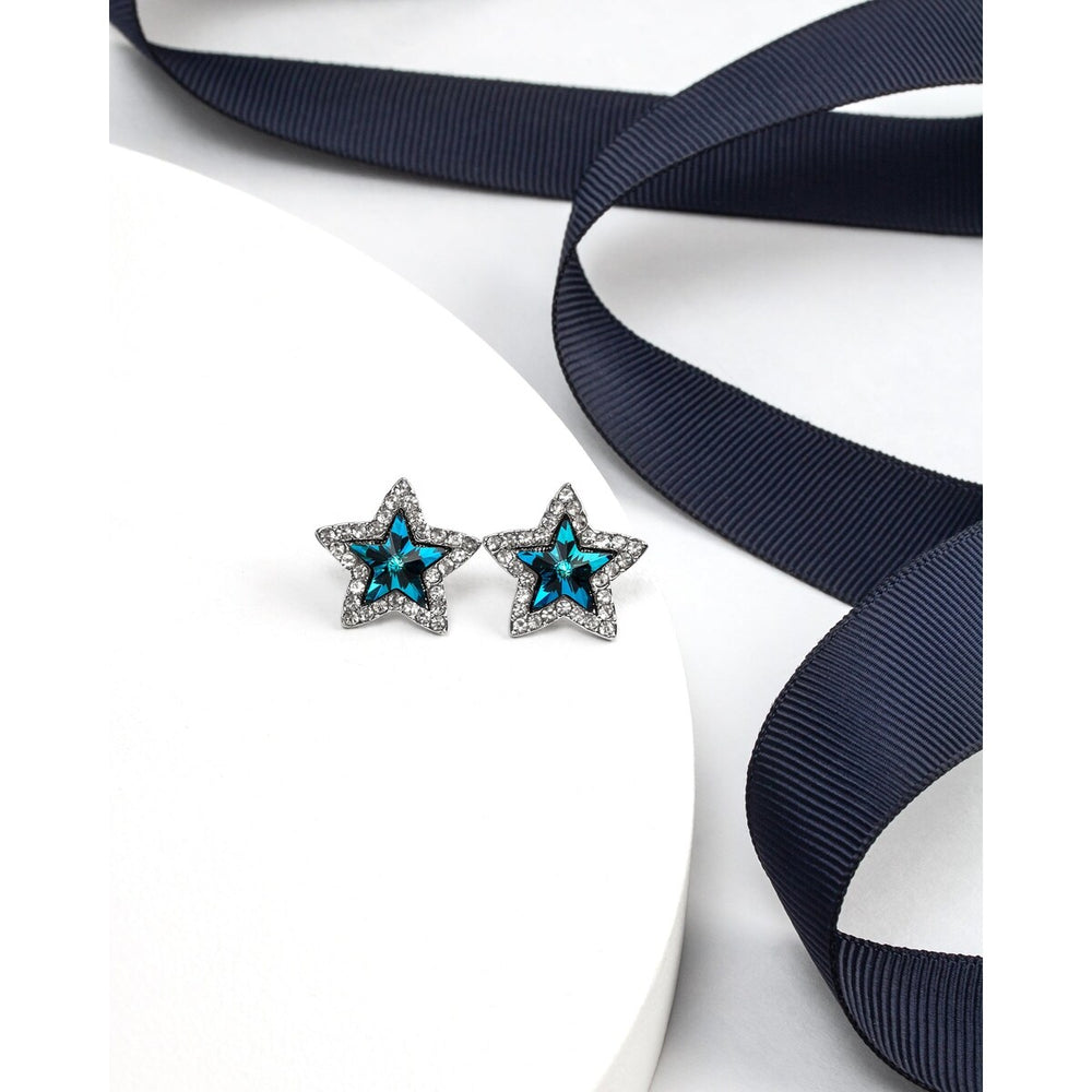 Silvertone Star Stud Crystal Earrings