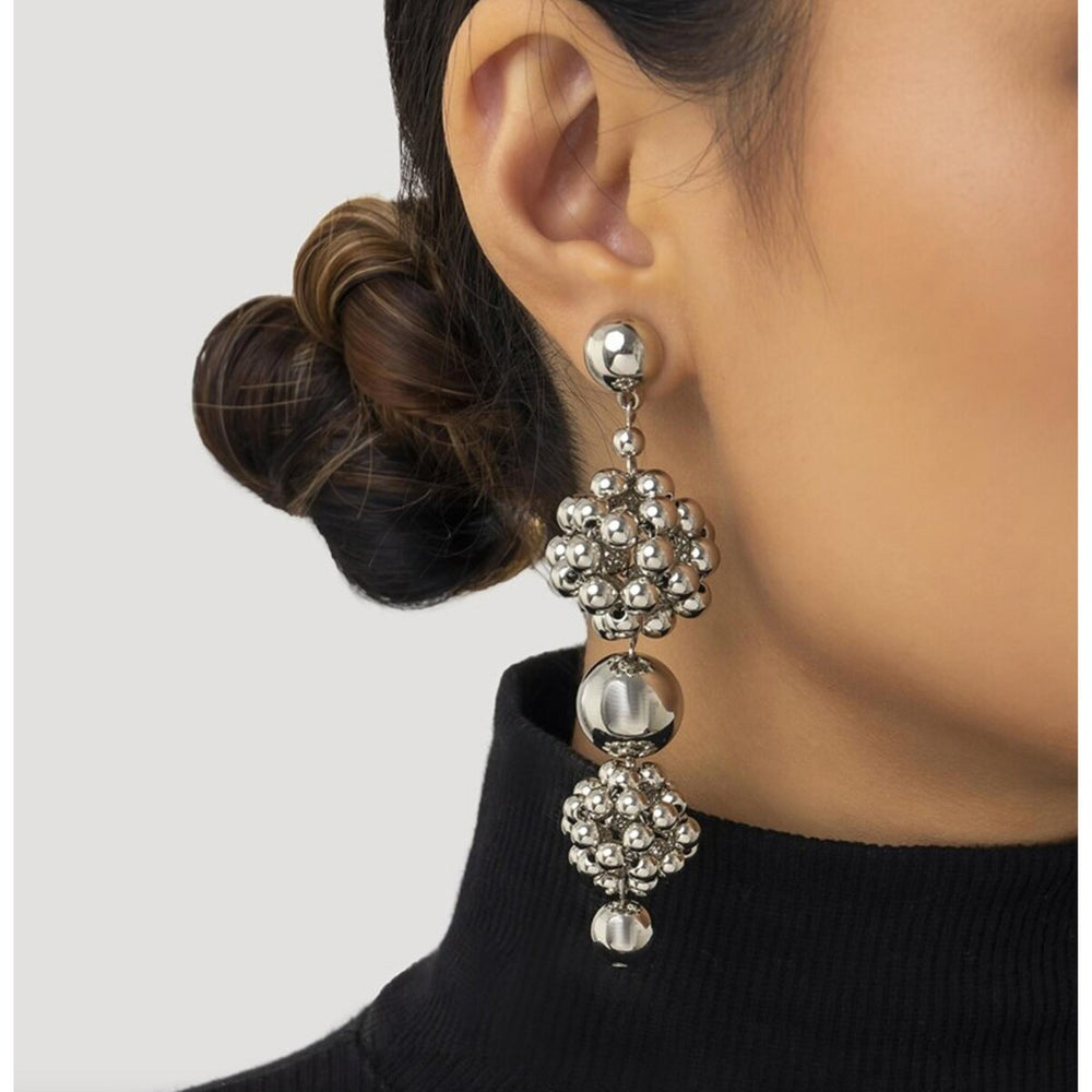 Silvertone Statement Clustered Ball Drop Earrings