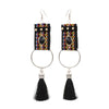 Silvertone Stitched Drop Earrings with Tassel