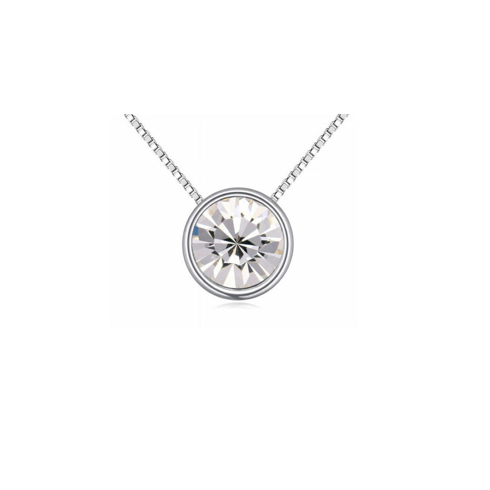 Silvertone Swarovski Crystal Clear Solitaire Pendant Necklace - White