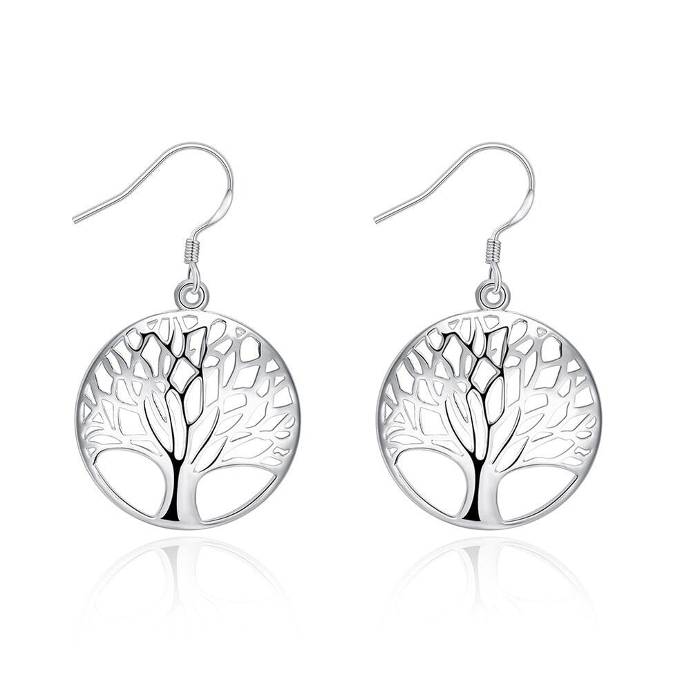 Silvertone Tree Of Life Drop Earrings