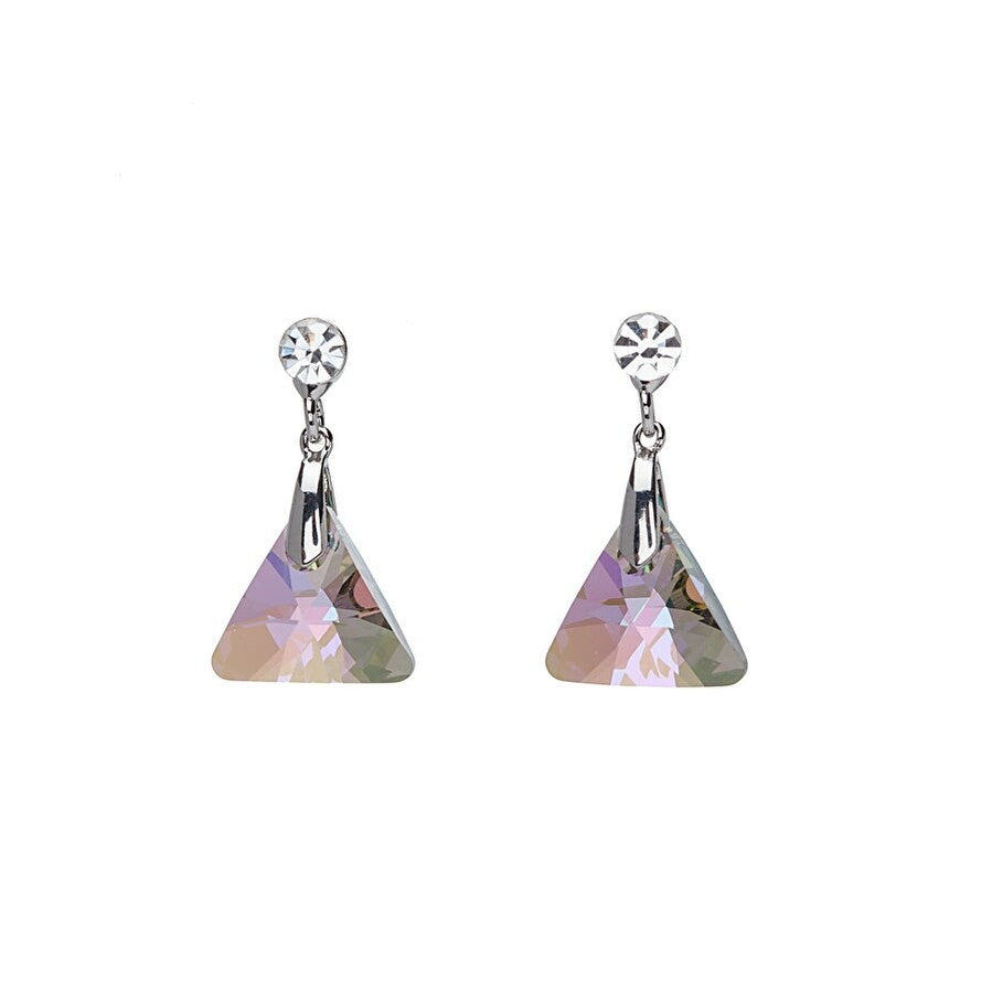 Silvertone Triangle Briolette Stud Earrings with Swarovski Crystals