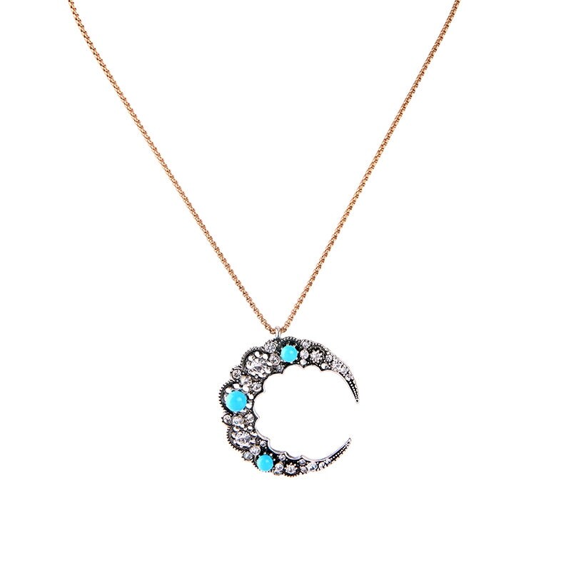 Silvertone Turquoise Crescent Moon Pendant Necklace - White