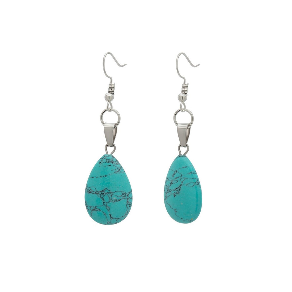 Silvertone Turquoise Teardrop Drop Earrings