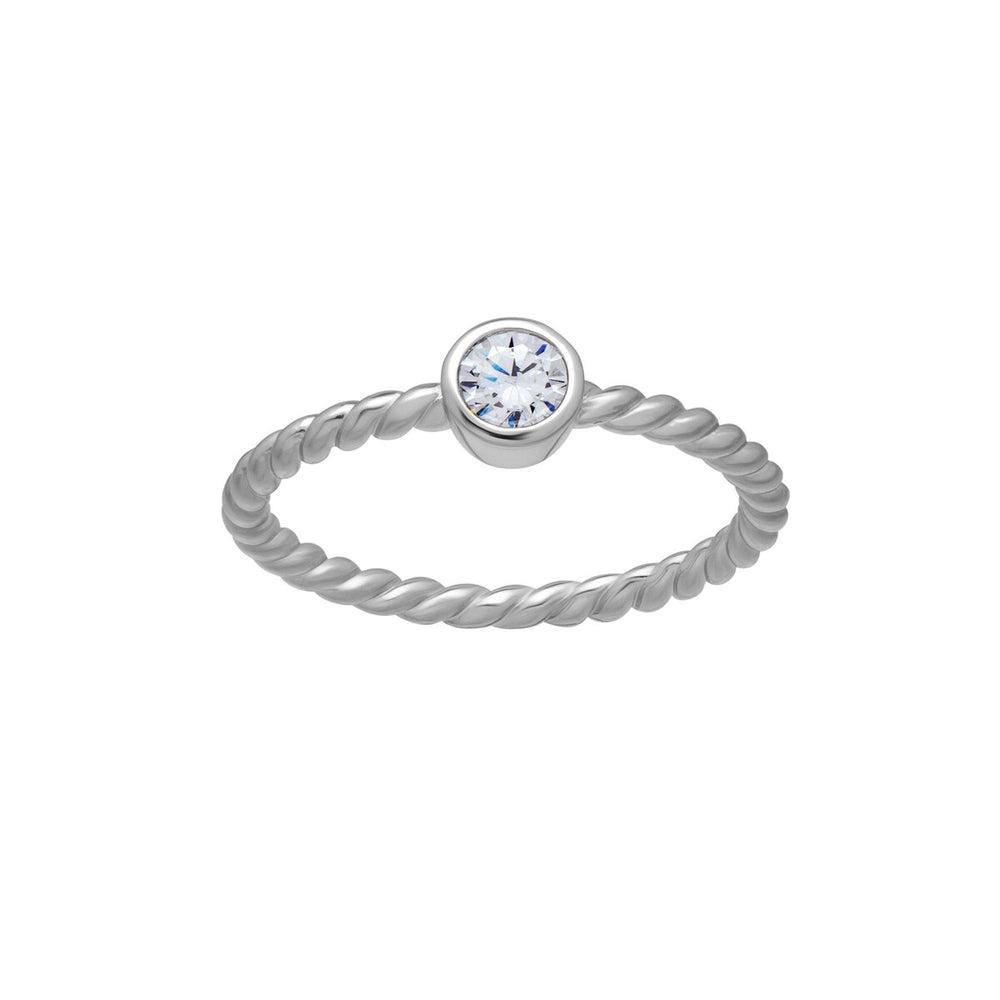 Silvertone Twisted CZ Birthstone Solitaire Ring