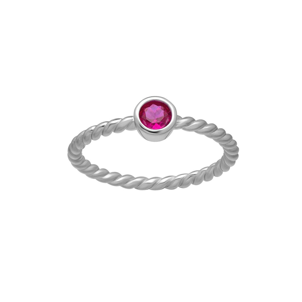 Silvertone Twisted CZ Birthstone Solitaire Ring