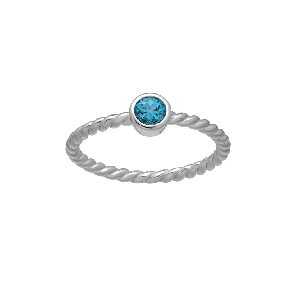 Silvertone Twisted CZ Birthstone Solitaire Ring