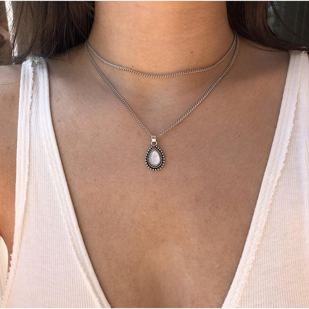 Silvertone White Teardrop Layered Necklace