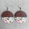 Silvertone Wooden Half Circle Drop Earrings